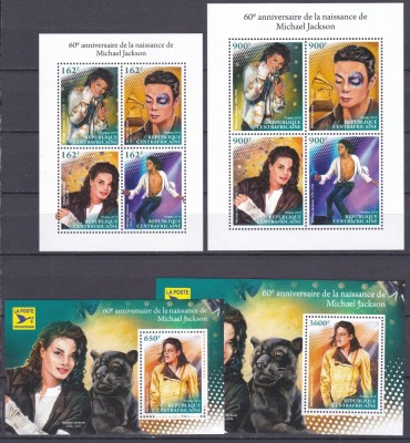 DB1 Muzica Michael Jackson 60 Anniv. Africa Centrala 2 x MS + 2 x SS MNH foto