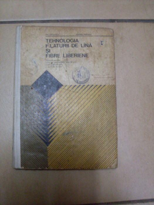 Tehnologia Filaturii De Lina Si Fibre Liberiene - Ion Bratilescu, O. Popescu ,549406