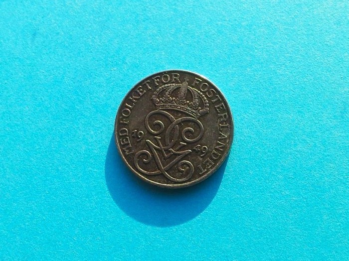 1 Ore 1949-Suedia-Fier--XF+++-in realitate arata bine-