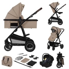 Carucior 3 in 1 Lionelo Amber Bej Sand, landou intarit, scoica auto ADAC, pana la 22 kg