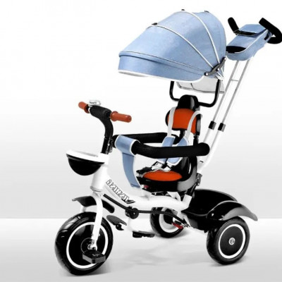 Tricicleta 3 in 1 pentru copii sezut rotativ , copertina pliabila, albastra foto