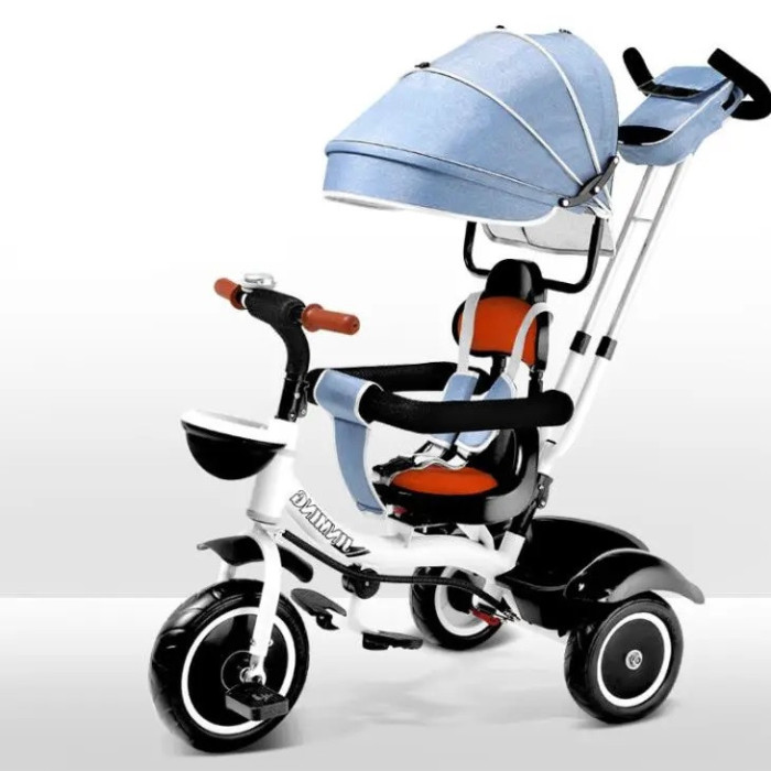 Tricicleta 3 in 1 pentru copii sezut rotativ , copertina pliabila, albastra