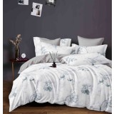 Lenjerie pat dublu,bumbac finet,6 piese,cearceaf cu elastic,alba gri cu flori-A976