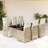Set bistro de grădină cu perne, 7 piese, maro, poliratan