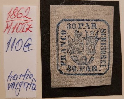 Principalele Unite 30 par 1862, hartie vargata MNH foto