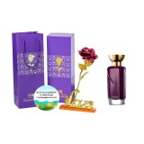 Cumpara ieftin Set complet pentru Ea, parfum de femei Magnetista, insotit de insigna Dactylion cu mesaj motivational, cadou un trandafir rosu suflat la baza cu aur, 50 ml, Oriflame