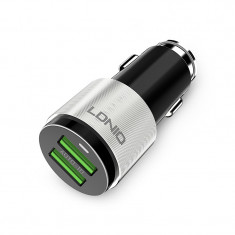 Incarcator Auto cu cablu MicroUSB Ldnio C403, 4.2A, 2 X USB, Argintiu - Negru