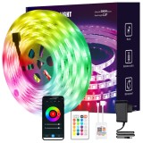 Banda Led RGB BIRAI&reg;, 10 Metri(2x5m), IP68 Impermeabil, Aplicatie SMART, Bluetooth, Oprire Automata, Modul Microfon, Intensitate Lumina Reglabila, WI-