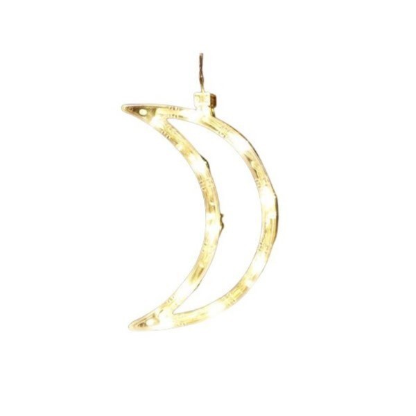 Decoratiune de craciun luminoasa in forma de luna, 18.5x12 cm, cu ventuza, alb cald, flippy