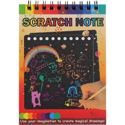 Caiet cu fise razuibile Cyrax, DIY Magic Scratch, 12 File, Curcubeu, Creion din Lemn, Cartonase negre, 14 x 10 cm, galben foto