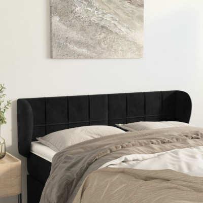 vidaXL Tăblie de pat cu aripioare negru 147x23x78/88 cm catifea foto