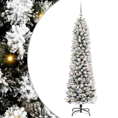 vidaXL Brad de Crăciun artificial cu 150 LED Verde și alb 150 cm 3396095 foto