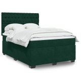 vidaXL Pat box spring cu saltea, verde &icirc;nchis, 160x200 cm, catifea 3290963