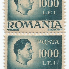 *Romania, LP 188/1945, Uzuale - Mihai I, hartie gri, pereche, eroare, MNH