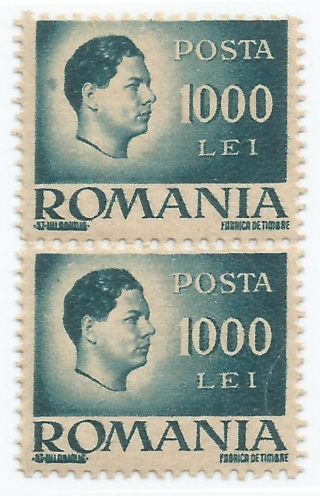 *Romania, LP 188/1945, Uzuale - Mihai I, hartie gri, pereche, eroare, MNH