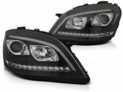 Faruri Tube Light compatibil cu Mercedes M-Class W164 (2005-2008) Negru cu Semnal Dinamic HLMBW164B foto