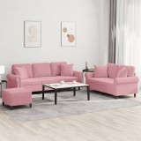 vidaXL Set canapea cu perne, 3 piese, roz, catifea