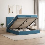 Cumpara ieftin Pat ottoman cu saltea Albastru inchis 180 x 200 cm Catifea