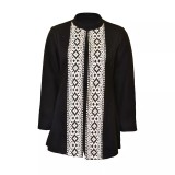 Cumpara ieftin Palton Traditional Negru cu Broderie Geometrica Alba, de Dama - PT11
