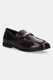 Gant mocasini de piele Gimble culoarea bordo, cu toc plat, 31571125