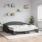 Cumpara ieftin Pat de zi cu extensie și saltele, gri &icirc;nchis, 90x190 cm, textil