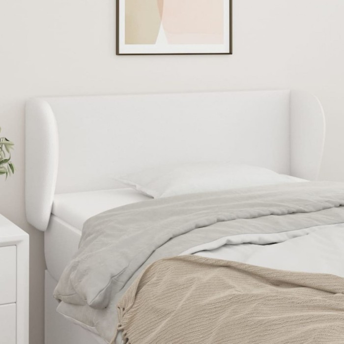 vidaXL Tăblie de pat cu aripioare alb 93x23x78/88 cm piele ecologică 3116943