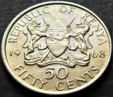 Cumpara ieftin Moneda exotica 50 CENTI - KENYA, anul 1968 *cod 189 A - excelenta!, Africa