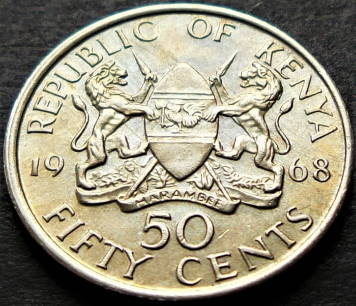 Moneda exotica 50 CENTI - KENYA, anul 1968 *cod 189 A - excelenta!