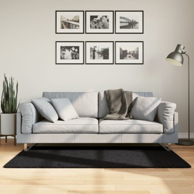 vidaXL Covor pufos &amp;quot;PAMPLONA&amp;quot; cu fire &amp;icirc;nalte, negru modern, 80x150 cm foto
