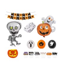 Set 69 piese decoratiuni pentru Halloween, hartie, latex, multicolor
