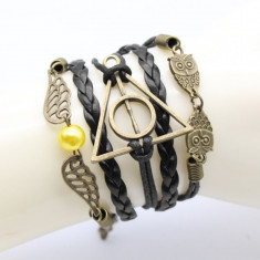 Bratara HARRY POTTER Piele - Talismanele Mortii - Negru + Bronz foto