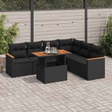 VidaXL Set canapele grădină perne 7 piese negru, poliratan/lemn acacia 3327492