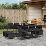 vidaXL Set mobilier de exterior cu perne, 11 piese, negru, poliratan 3211327