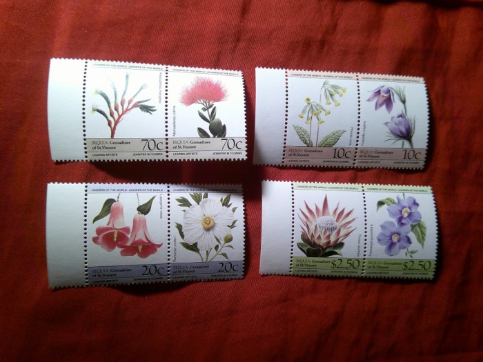 Serie Bequia Grenadines of St Vincent 1985 Flori 8 valori (4perechi)