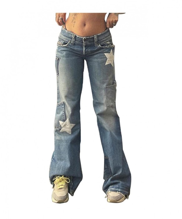 Blugi vintage pentru femei DINGJIUYAN Y2k, denim albastru, M - OUTLET