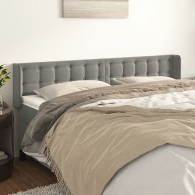 vidaXL Tăblie de pat cu aripioare gri deschis 203x16x78/88 cm catifea 3119268 foto