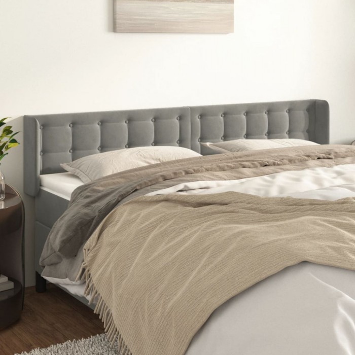 vidaXL Tăblie de pat cu aripioare gri deschis 203x16x78/88 cm catifea 3119268