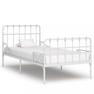 vidaXL Cadru de pat cu bază din șipci, alb, 90 x 200 cm, metal foto