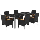 Cumpara ieftin Set mobilier de gradina cu perne 7 piese negru poliratan&amp;sticla