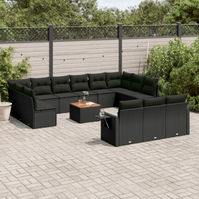 vidaXL Set mobilier de grădină cu perne, 14 piese, negru, poliratan foto