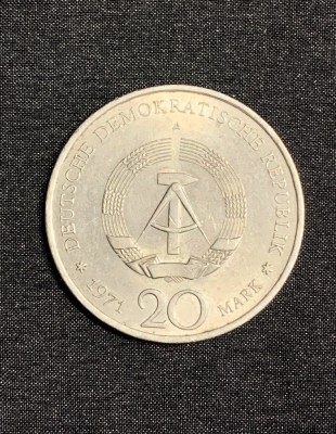 Moneda 20 mărci Germania DDR 1971 foto