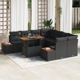 Set Canapea Grădină 9 Piese cu Perne Negru Ratan Poli, Canapea Grădină 2 Locuri cu Spațiu de Stocare &amp; Perne Negru Ratan Poli, vidaXL