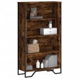 Biblioteca Gossi Stejar Fumuriu 80x31x137.5 cm Lemn prelucrat cu 4 Compartimente Deschise si Picioare Metalice