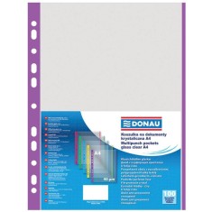 Set 100 Folii de Protectie A4 Verticale, Tip Coaja Portocala, Margine Mov, 40 MIC, Folii Protectie Documente, Folie pentru Protectie Documente DONAU, foto