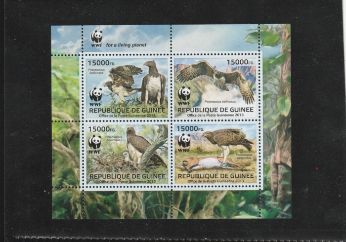 Guinea 2013-WWF,Fauna,Pasari,Vultur Martial,Serie 4 val.in bloc,Mi.9865-9868KB I