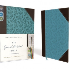 NIV, Journal the Word Bible, Imitation Leather, Brown/Blue, Red Letter Edition, Comfort Print: Reflect, Take Notes, or Create Art Next to Your Favorit