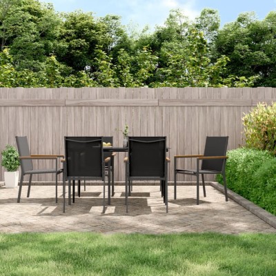 vidaXL Set mobilier de grădină, 7 piese, negru, textilenă și oțel foto