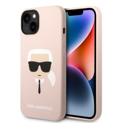 Husa pentru iPhone 15 Plus / iPhone 14 Plus - Karl Lagerfeld Silicone (KLHCP14MSLKHLP) - Pink Karl`s Head foto