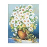 Tablou pictat manual, Puritate, vaza cu margarete, 50x40cm pictura ulei pe panza, gata de agatat pe perete