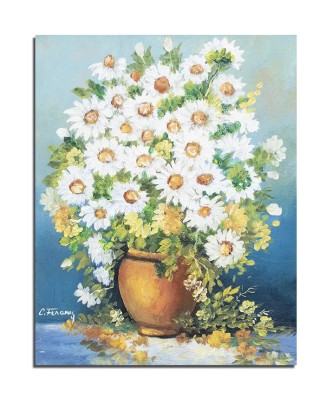 Tablou pictat manual, Puritate, vaza cu margarete, 50x40cm ulei pe panza, Constantin Feraru foto